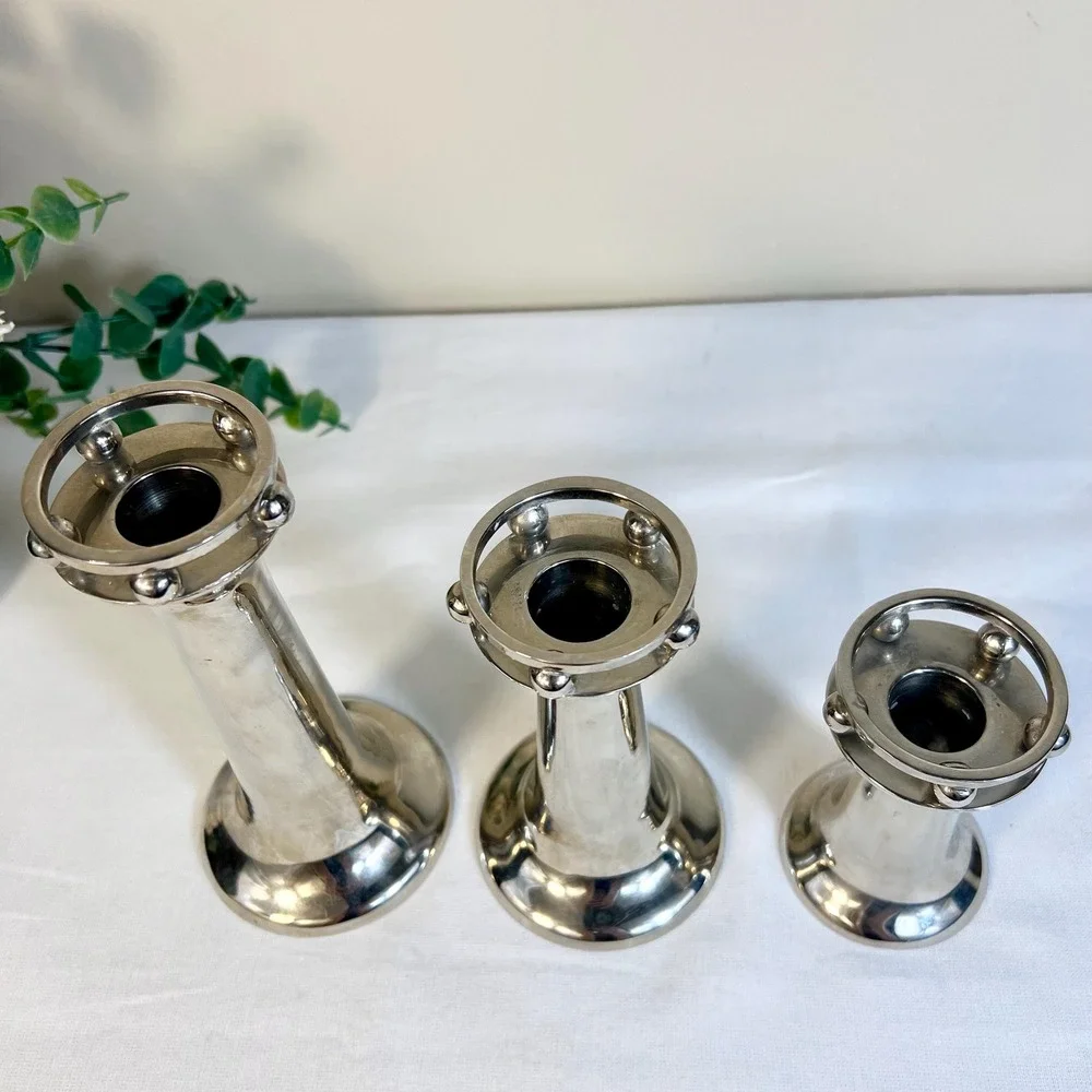 Vintage MCM Silver Plated Ball Candlestick Holders | RARE | Set of 3